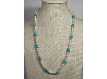 Genuine Fresh Water Pearl & Turquoise Beaded Vintage Necklace