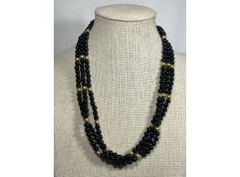 14K Gold & Black Onyx Beaded Multi Strand Necklace