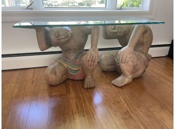 Unique Sculpted Table With Glass Top