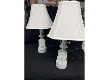 Pair Of White Painted Table Lamps