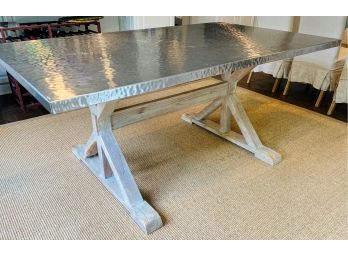 Metal Wrapped Table With Wood Base