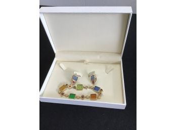 Beautiful Gem Stone Necklace And Earing Lot White Box