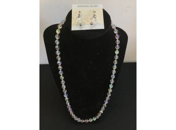 Crystal Beaded Necklace And Earring Sterling Silver