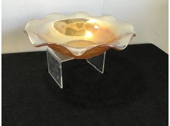 Large Rippled Yellow Carnival Glass Bowl