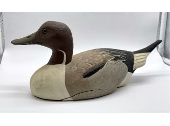 Beautiful Pintail Drake Wooden Hand Carved & Painted Duck Decoy By Tom Harmon - Note Crack At Base In Picture
