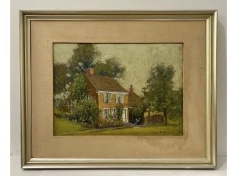 Vintage Grant Wright Oil Painting Of Cottage Dated 1924