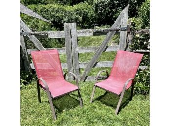 Pair Of Metal & Fabric Patio Chairs