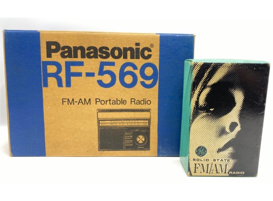 New In Box Vintage Panasonic RF-569 FM-AM Portable Radio & GE Solid State FM-AM Radio