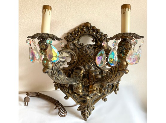 2 Vintage Sconces With Hanging Crystals
