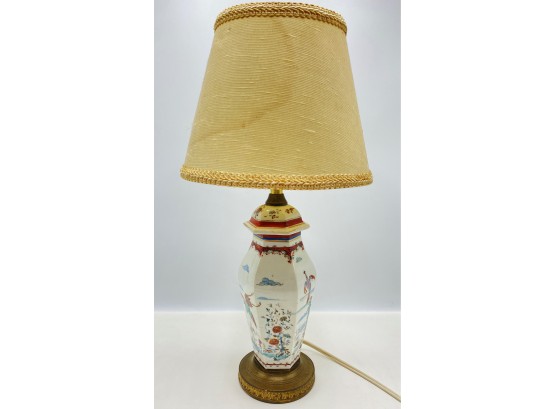 Vintage Chinese Enamel Painted Porcelain Table Lamp With Gold Details With Appraisal