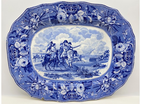 Large Antique Jones & Son Battle Of Waterloo Cobalt Staffordshire Platter By With Appraisal