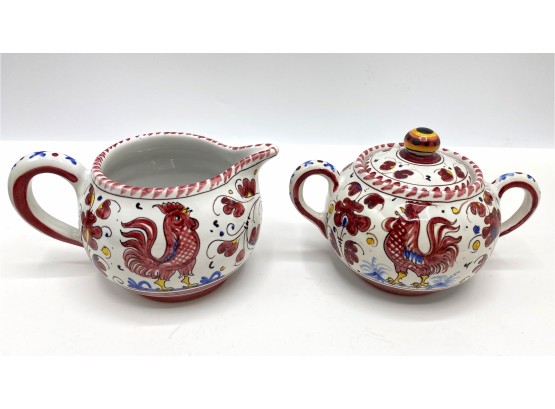 PV Italy Hand Painted Creamer & Sugar Bowl, Signed