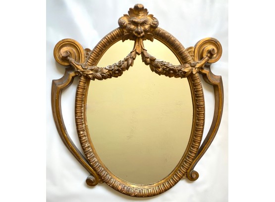 Antique Neo-Classical Style English Shield Giltwood Wall Mirror With Appraisal