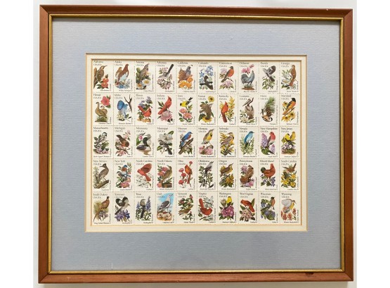 1982 State Bird Postage Stamps Pane Of 50, Framed