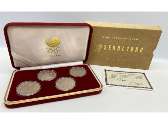 1988 Seoul Olympics Silver Coins With Certificate Of Authentication Series V A12452