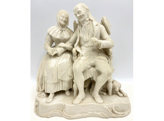 Antique Minton Parian Figure Group Of A Dickensian Couple, 'John Anderson My Jo', C. 1850
