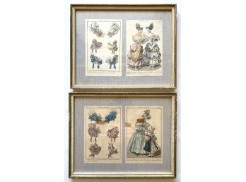 2 Vintage French Costume Hand Colored Etchings Illustrations, 1831