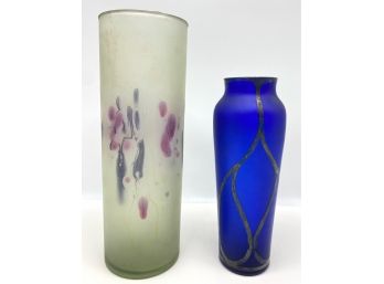 2 Vintage Hand Painted Glass Vases