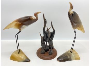 3 Bird Figurines Made Of Natural Horn