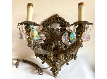 2 Vintage Sconces With Hanging Crystals