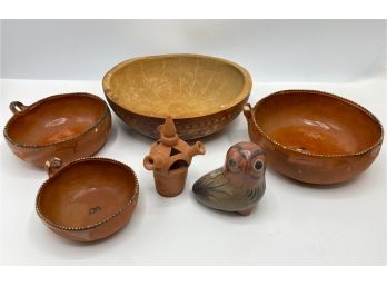 Vintage South American Carved Gourd Bowl, 3 Stacking Bowls From Mexico, Figurines & More