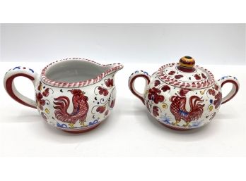 PV Italy Hand Painted Creamer & Sugar Bowl, Signed