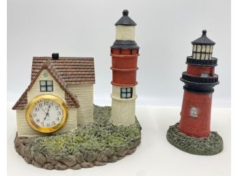 The Country Timepiece Miniature House With Clock & Scaasis Originals Gay Head Lighthouse Figurine