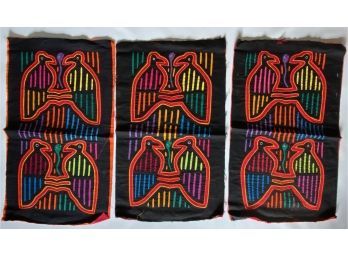 3 Vintage Cuna Indian Molas Reverse Applique Tapestries, Bought In Panama In The 1970s