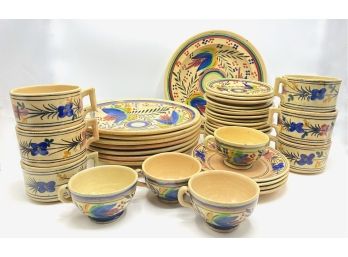 Vintage Spanish Hand Painted Earthenware Plates, Mugs & Dessert Plates, Signed Deerx & VG