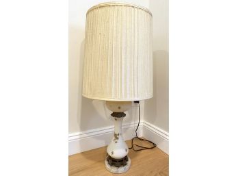 Vintage Hand Painted Glass Table Lamp With Marble Base