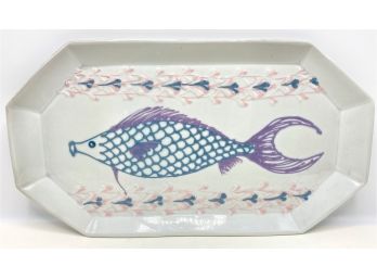 Large Hand Painted Ceramic  Fish Platter, Signed