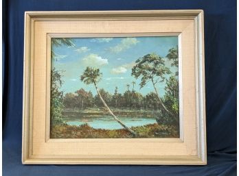 Signed Tom J Dooley Oil On Canvas Tropical Landscape Painting