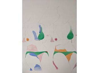 Richard Gangel Pencil Signed And Dated 1974 Watercolors One Bikini, Two Bikini