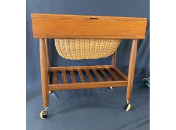 1960s Danish Teak Sewing Cart / Table By Ejvind Johannson For FDB Mobler
