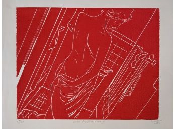 L.J. Miller Pencil Signed, Numbered, And Dated Silkscreen (?) 'Nude Finishing Shower'