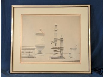 Andre Gisson Artist Proof Lithograph Greyscale Still Life Of Scientific Materials