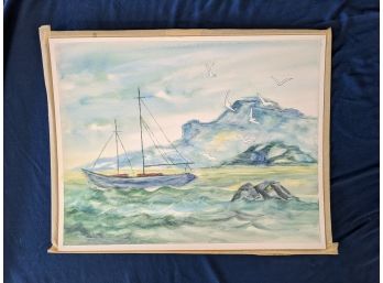 1968 Ship Watercolor Painting Signed & Dated Lower Left 'Jaueline Parker'