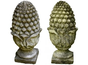 Pair Of Cast Stone Pinecone Finial Garden Statues