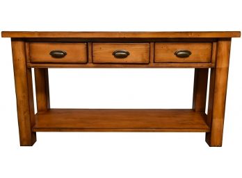 Pottery Barn Wood Three Drawer Sofa/Console Table With Bin Pull Hardware (RETAIL $679)
