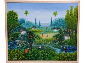 Signed Jean St. Fleur Haitian Artist Oil On Canvas Painting