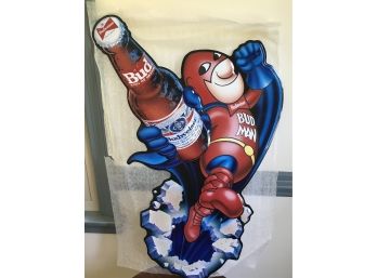 New Old Stock From 1989 BUD MAN Metal Sign #1