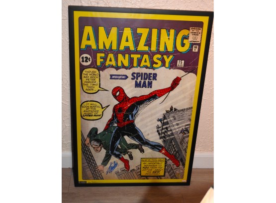 Huge 24 X 36 SIGNED Stan Lee Framed Spiderman Comic Book Poster With Provenance On Back