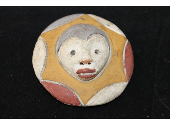 African Painted Carved Wood Disc From Bamileke Tribe - Possibly Amulet Or Pendant