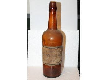 Antique Andersons Sour Mash Bourbon Whiskey Bottle With Very Old Label - Pre Prohibition Liquor EMPTY Bottle