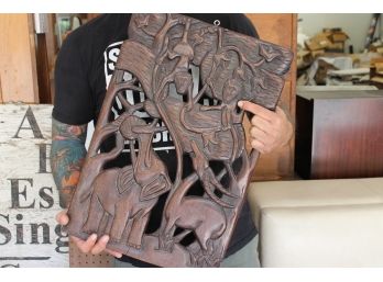 Large African Bamileke Tribe Carved Wood Animal Wall Plaque - Brought Home By Missionary In Cameroon