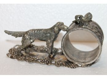 Antique Hunting Dog And Pheasant Silver Plate Napkin Ring