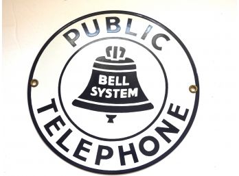 Porcelain Bell System Public Telephone Sign