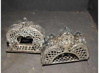 Lot Of 2 Antique 800 Silver Ornate Napkin Holders Combined 3.8 Ozs