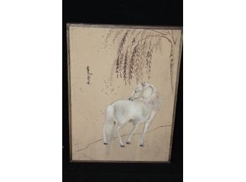 Original Asian Painting Of Horse On Board - All Hand Painted