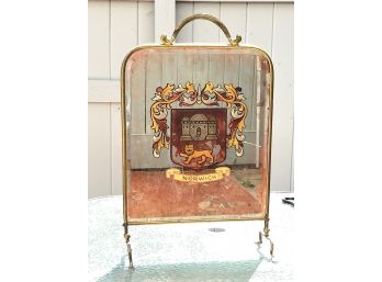 19th Century- Hand Painted Beveled Edge Brass Mirror Adapted To Be A Fireplace Screen
